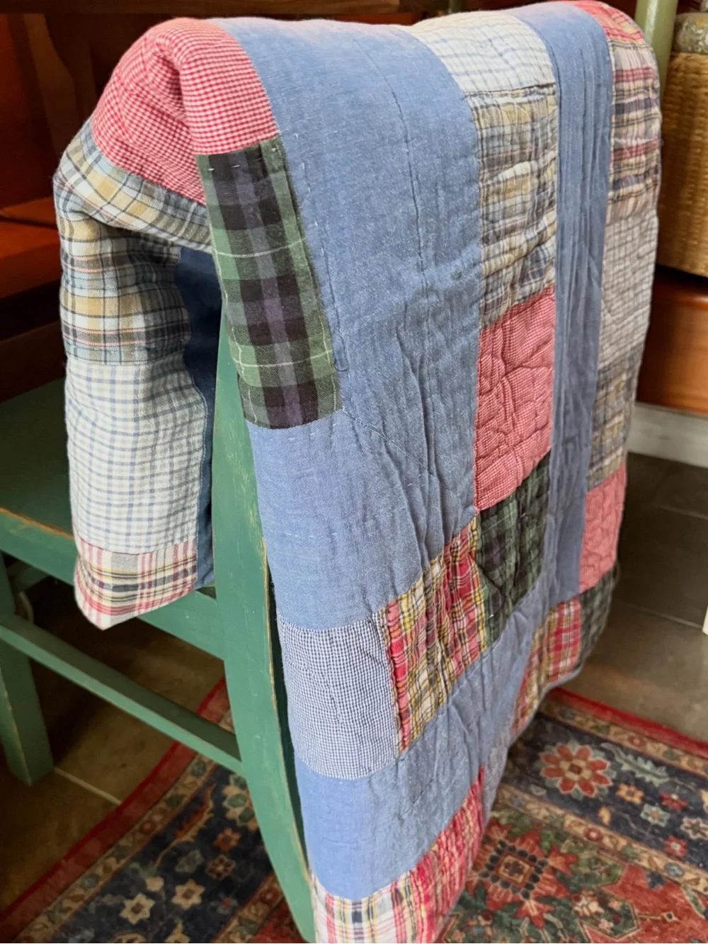 Patchwork handmade Quilt denim and flannel twin/full